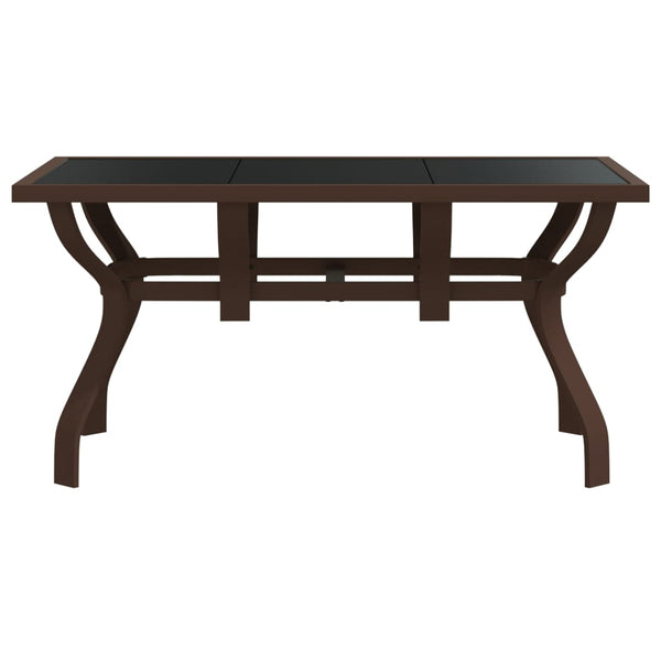 Mesa de jardim 140x70x70 cm aço e vidro castanho/preto