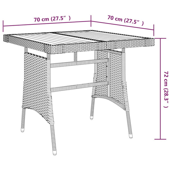 Mesa de jardim 70x70x72 cm vime PE e acácia maciça preto