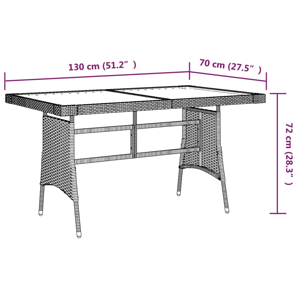 Mesa de jardim 130x70x72 cm vime PE e acácia maciça preto