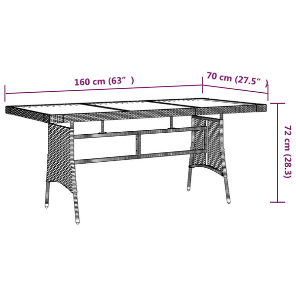 Mesa de jardim 160x70x72 cm vime PE e acácia maciça preto