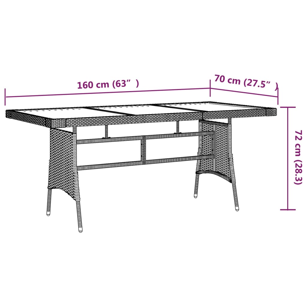 Mesa de jardim 160x70x72 cm vime PE e acácia maciça cinzento