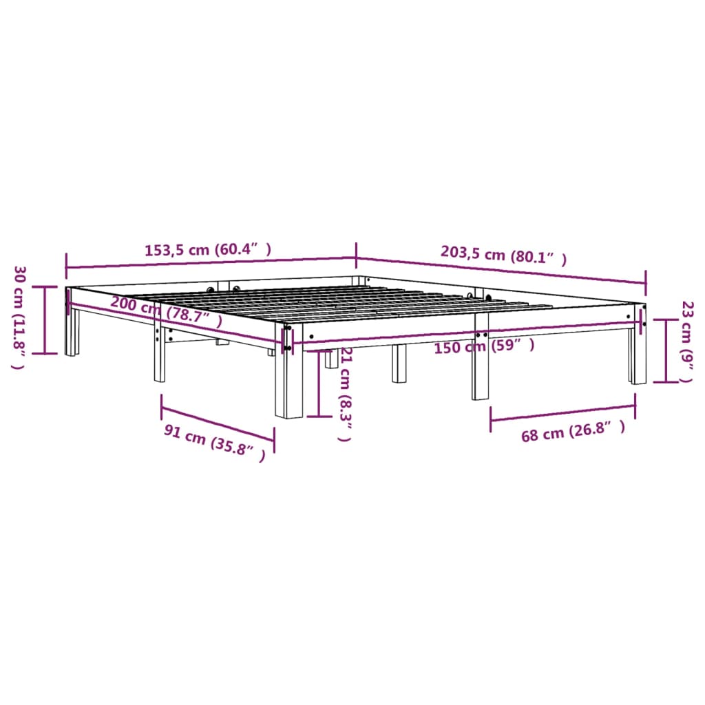 King bed frame 150x200 cm solid wood