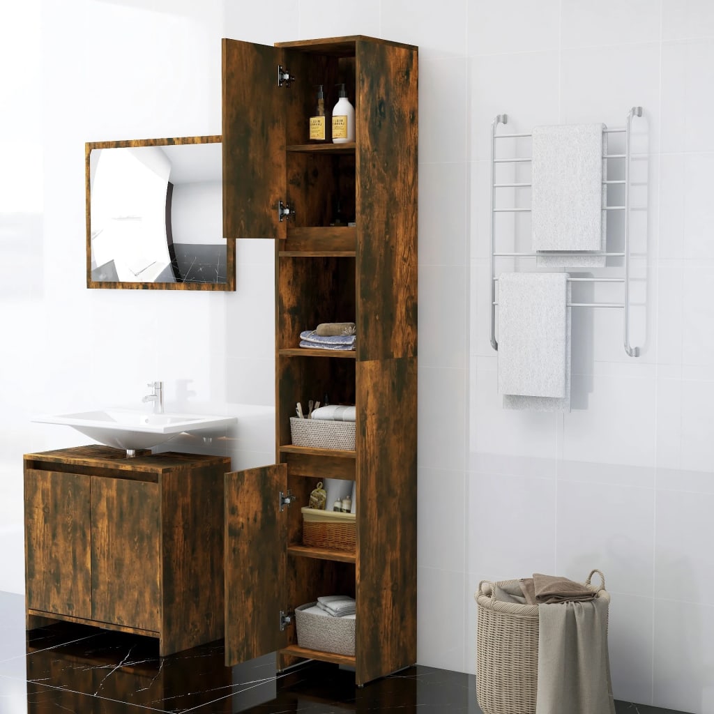 WC cabinet 30x30x183.5 cm smoked oak wood-based