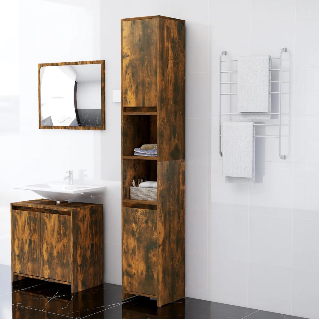 WC cabinet 30x30x183.5 cm smoked oak wood-based