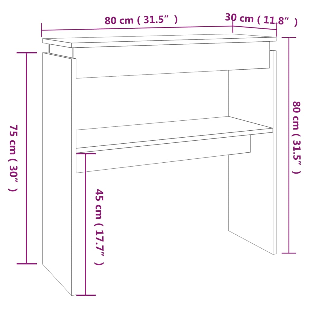 Mesa consola 80x30x80 cm derivados de madeira carvalho fumado