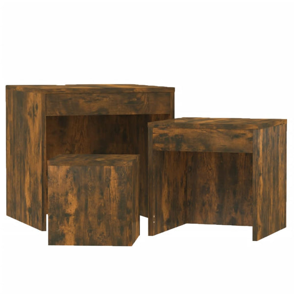 Mesas de encastrar 3 pcs derivados de madeira carvalho fumado