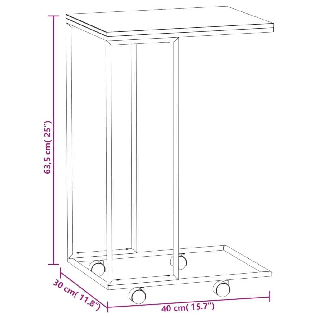 Mesa de apoio c/ rodas 40x30x63,5cm derivados de madeira preta