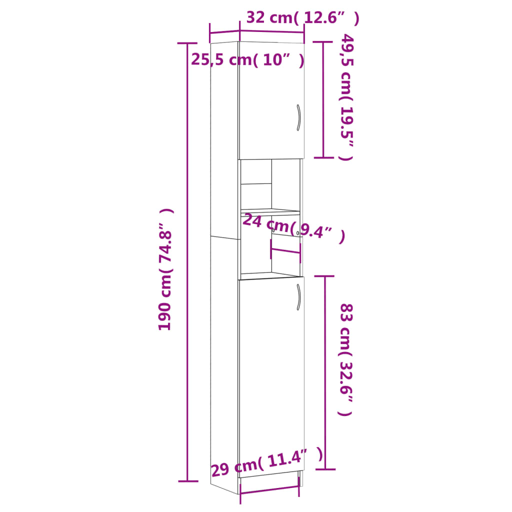 WC cabinet 32x25.5x190 cm smoked oak wood-based