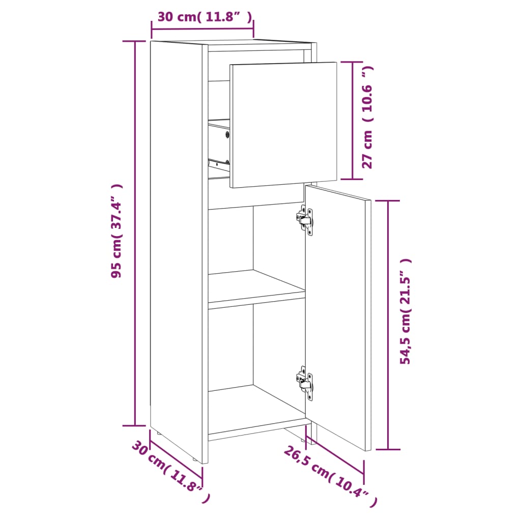 WC cabinet 30x30x95 cm smoked oak wood-based