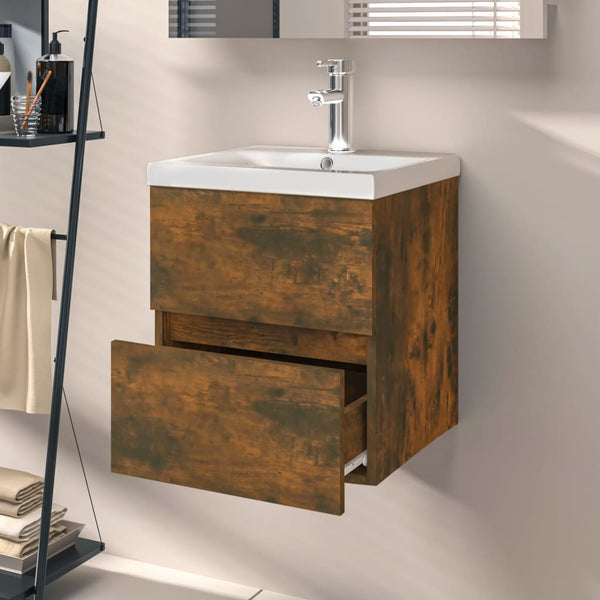 Mueble bajo lavabo derivado 41x38,5x45cm. madera de roble ahumado
