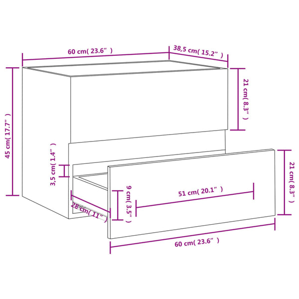 Mueble bajo lavabo de 60x38,5x45cm fabricado en madera de roble fumé.