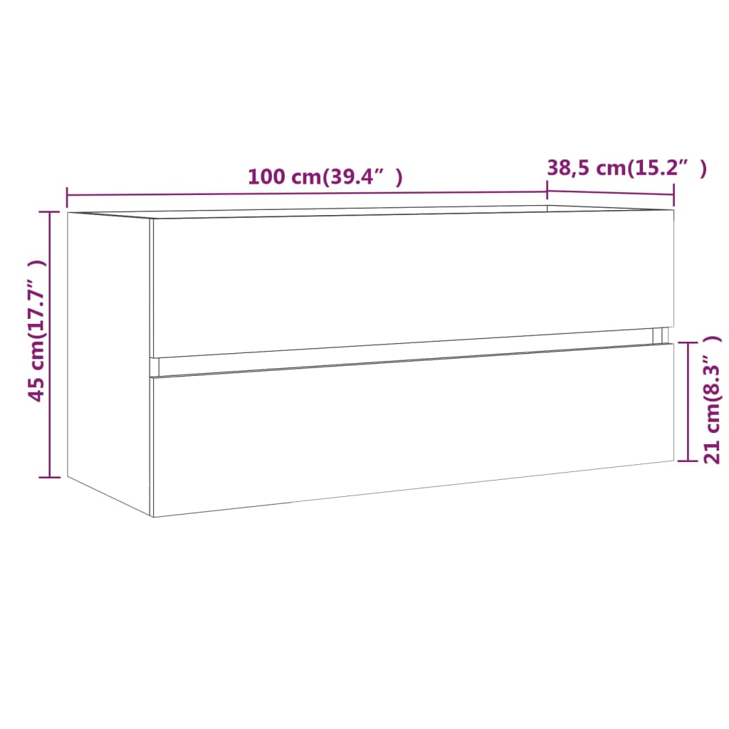 Mueble lavabo derivado 100x38,5x45 cm. madera de roble marrón