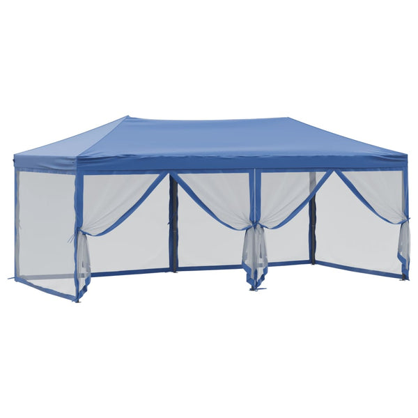 Folding party tent with side walls 3x6 m blue