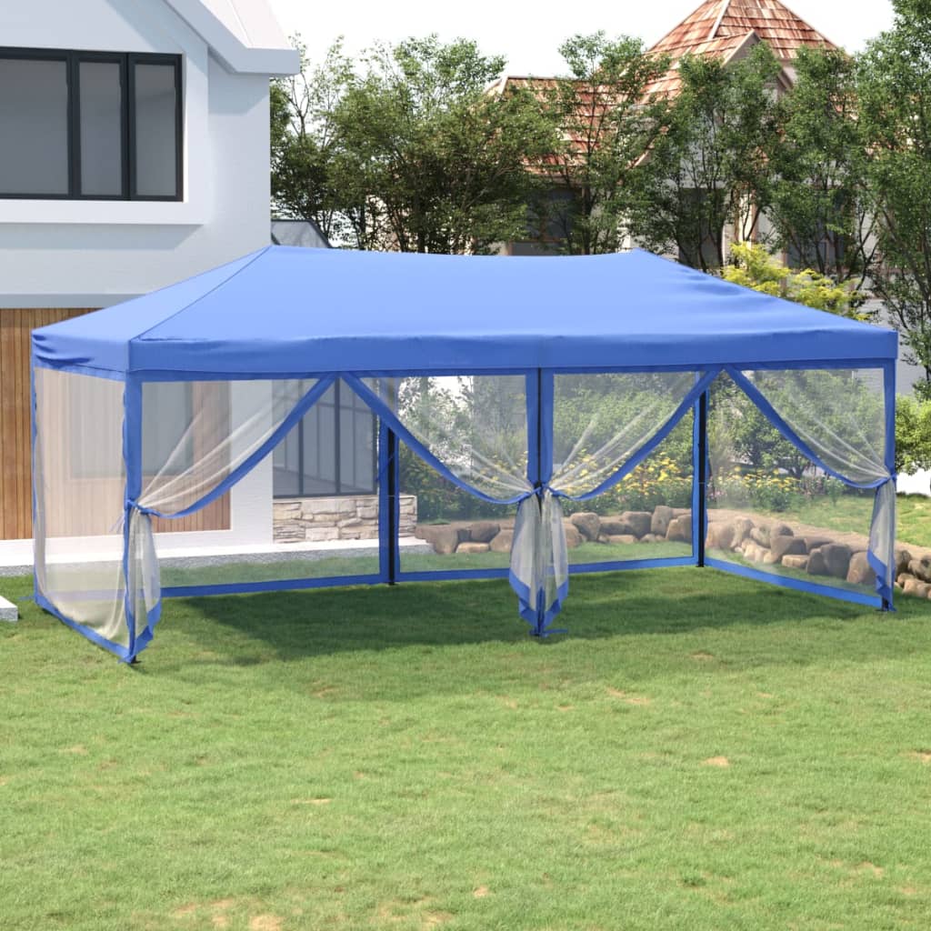 Folding party tent with side walls 3x6 m blue