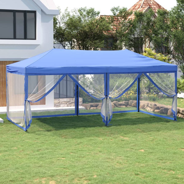 Tenda para festas dobrável com paredes laterais 3x6 m azul