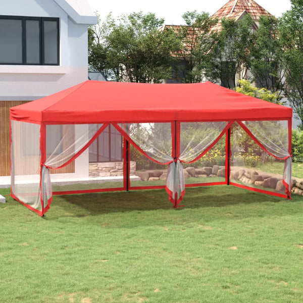 Folding party tent with side walls 3x6 m red
