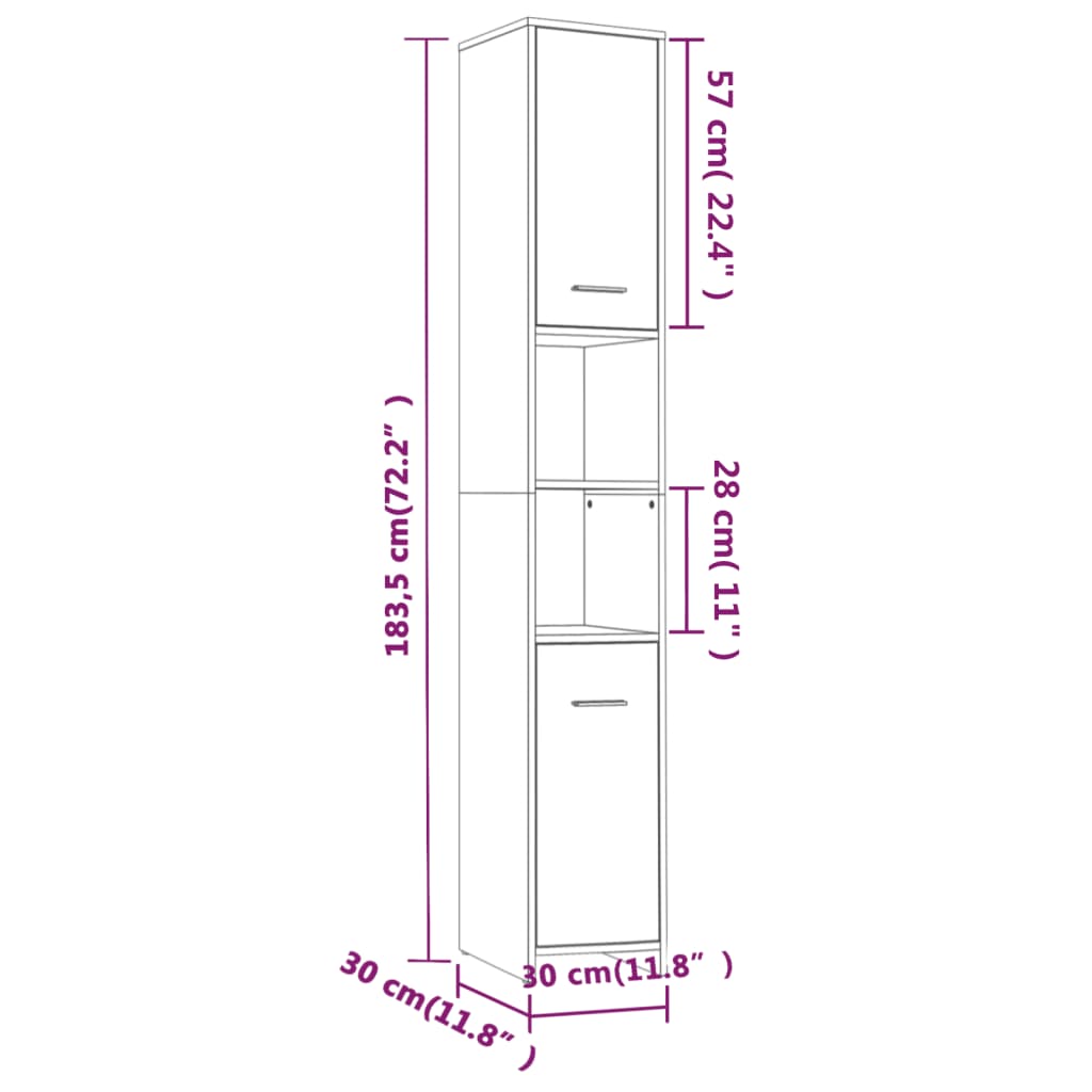 Mueble WC 30x30x183,5 cm base madera roble ahumado