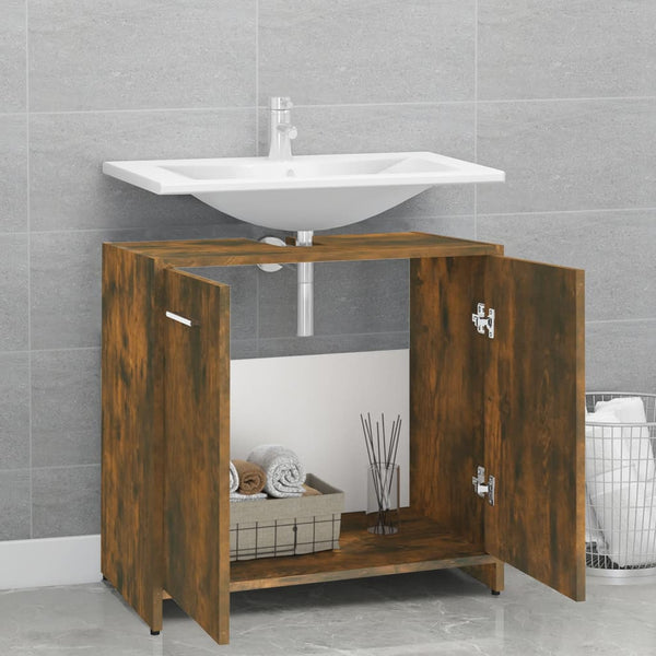 Mueble de baño 60x33x60 cm madera roble ahumado