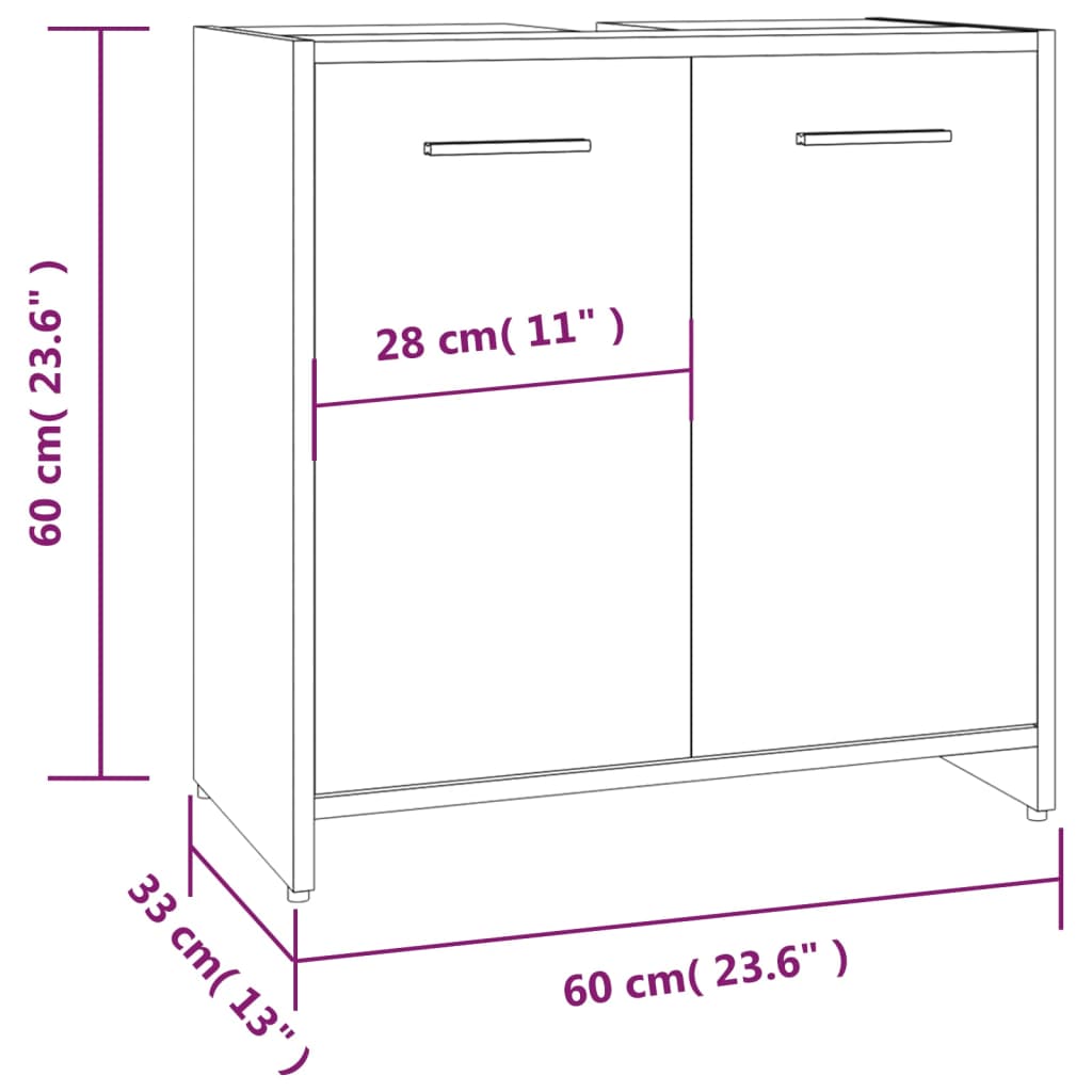 Mueble de baño 60x33x60 cm madera roble ahumado