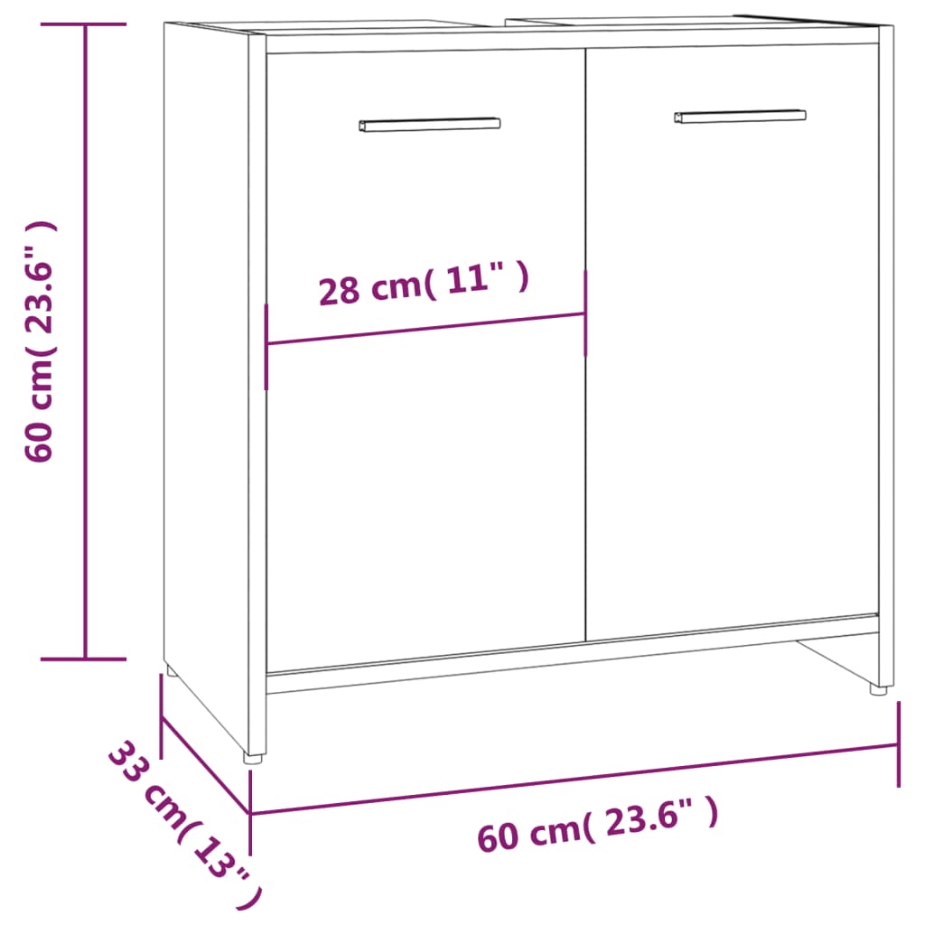 Mueble WC 60x33x60 cm fabricado en madera de roble marrón