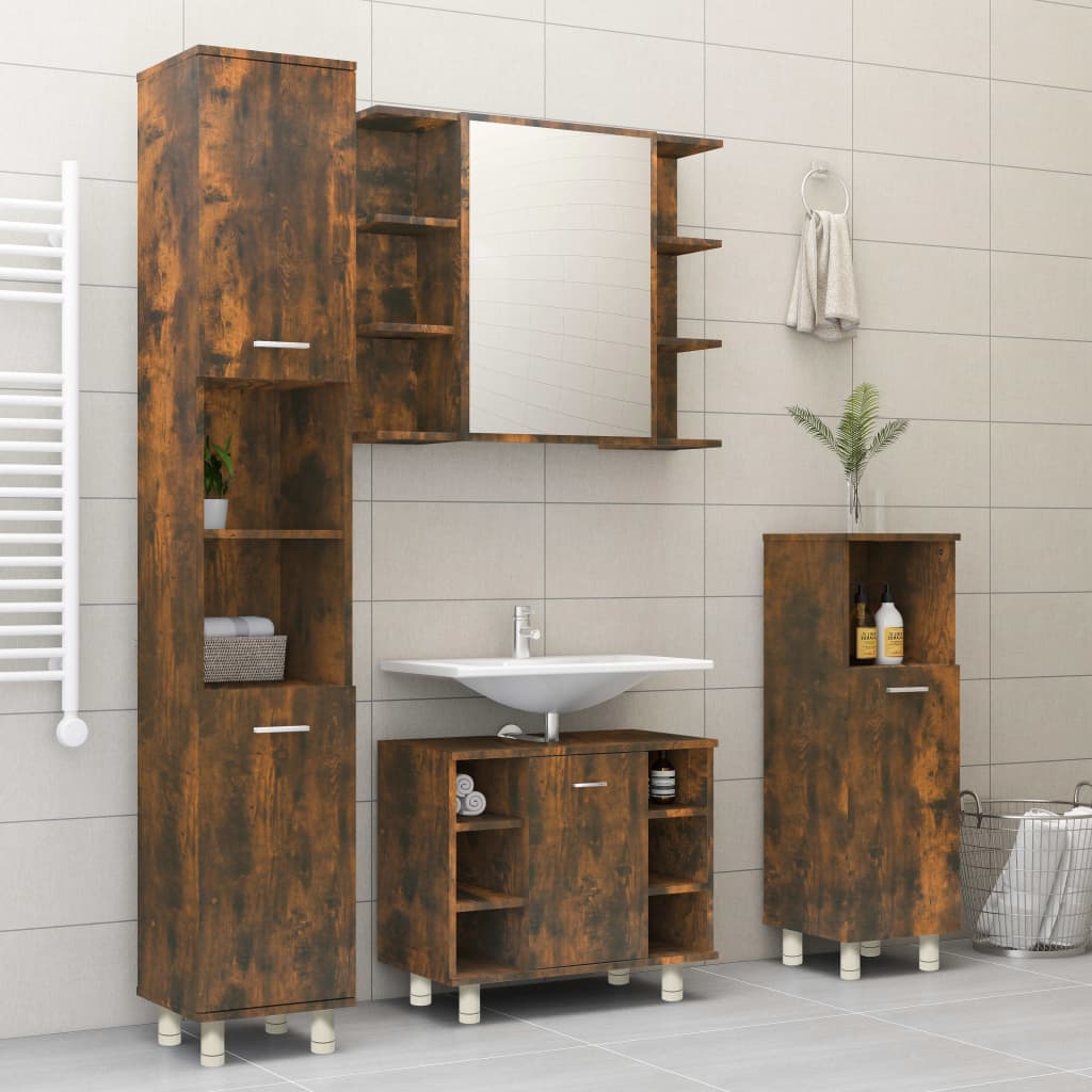 Mueble de baño 30x30x95 cm madera roble ahumado