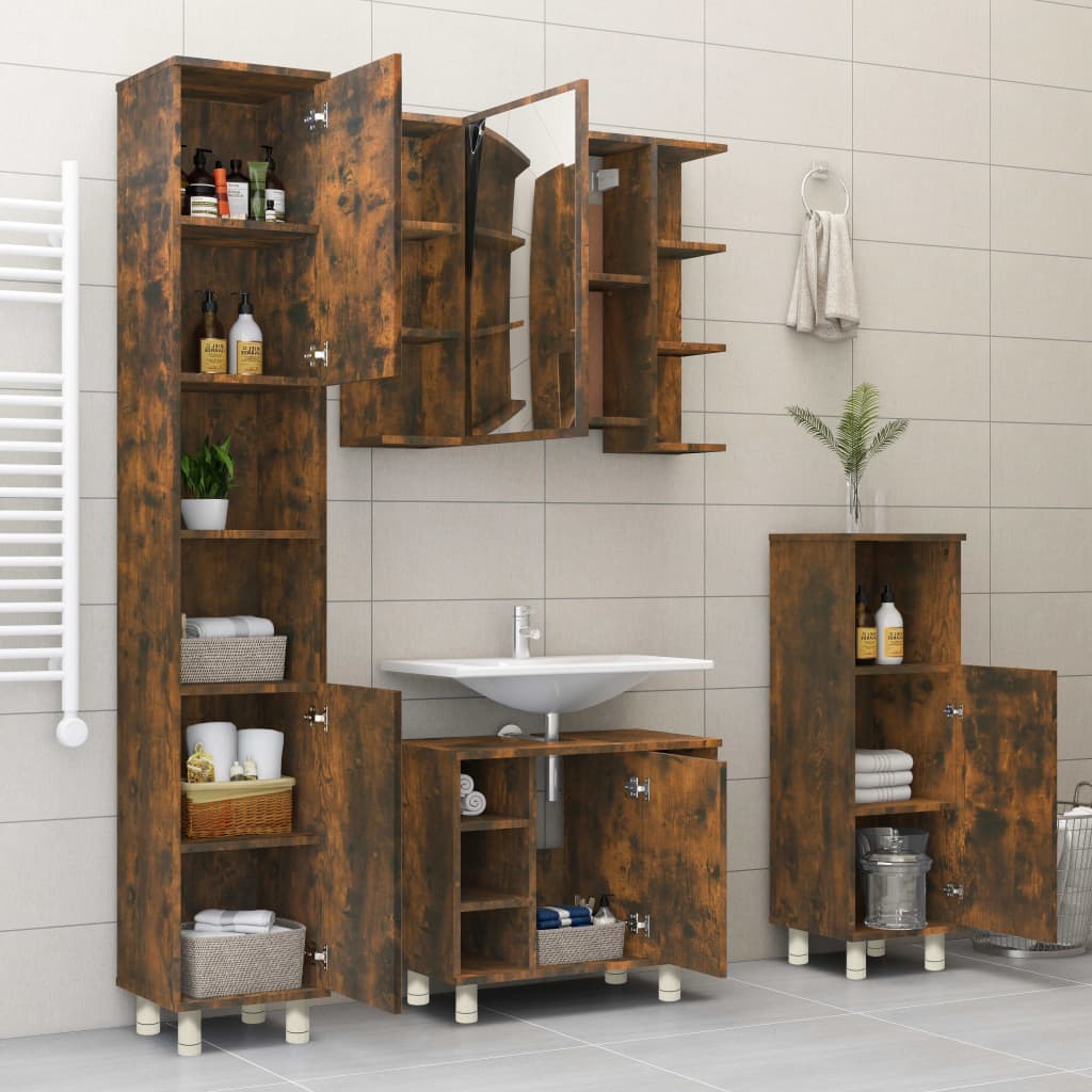 Mueble de baño 30x30x95 cm madera roble ahumado