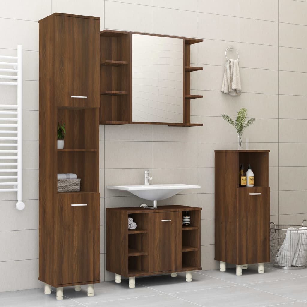 WC cabinet 30x30x95 cm made of brown oak wood