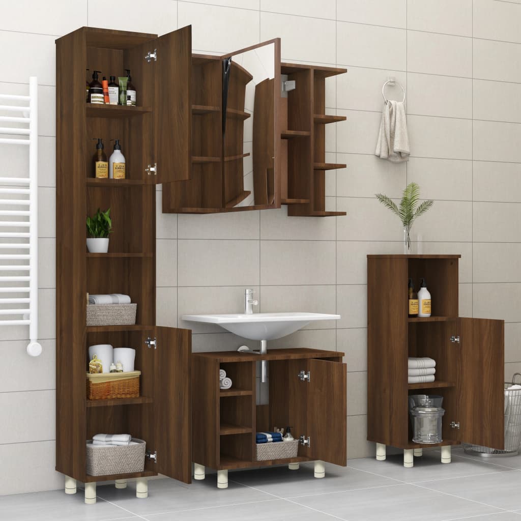 WC cabinet 30x30x95 cm made of brown oak wood