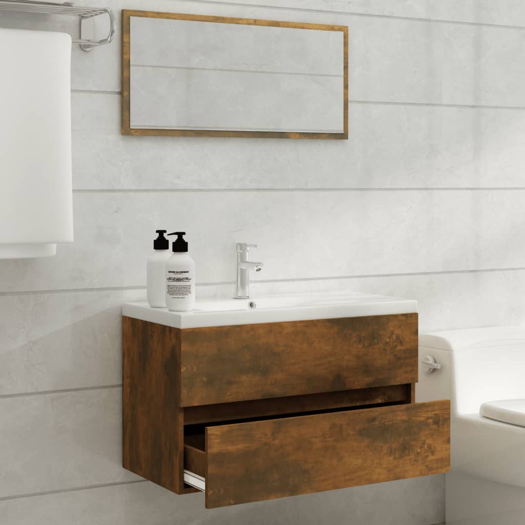 2 pcs set. bathroom furniture derived from wood smoked color