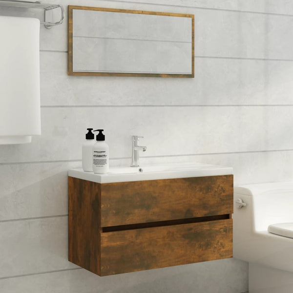 2 pcs set. bathroom furniture derived from wood smoked color