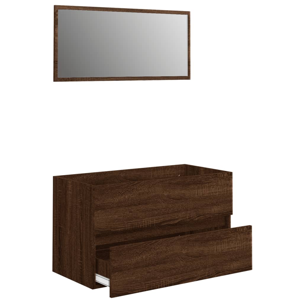 Juego de 2 piezas. Muebles de WC derivados de madera de roble marrón.