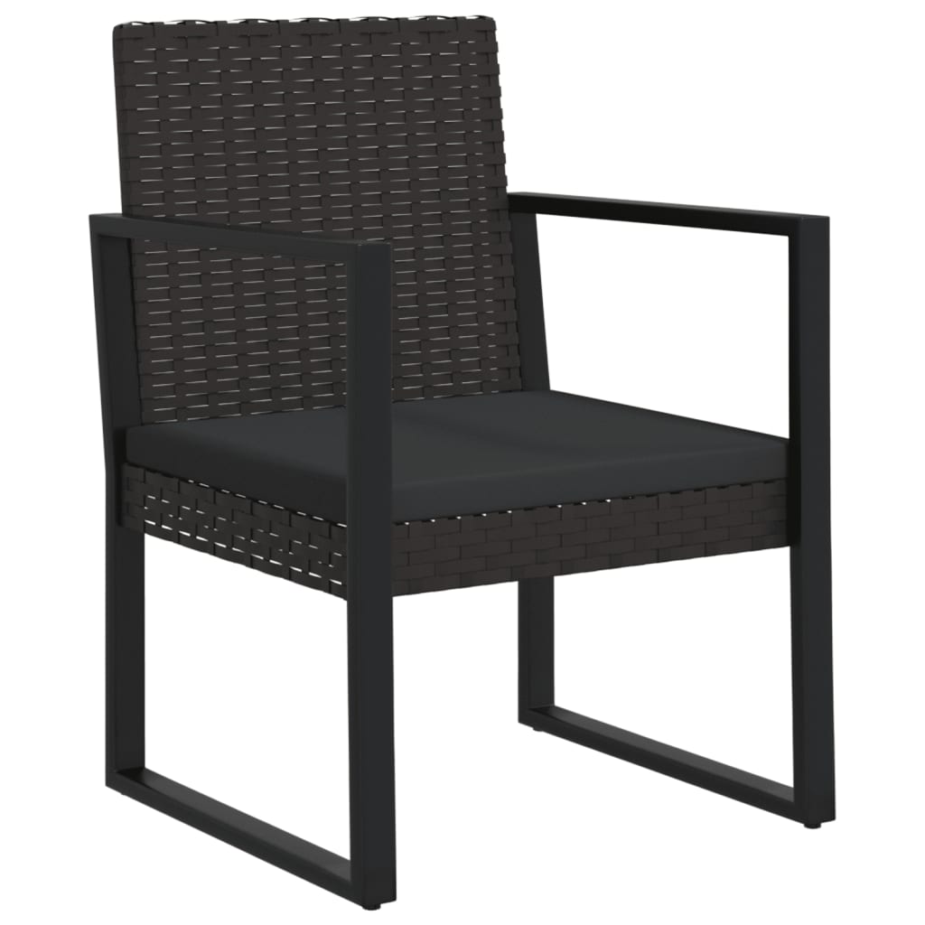 3 pcs conjunto lounge de jardim c/ almofadões vime PE preto