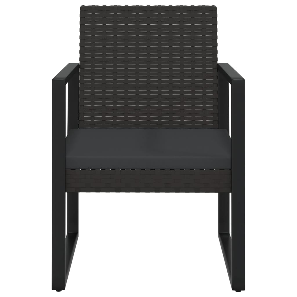 3 pcs conjunto lounge de jardim c/ almofadões vime PE preto