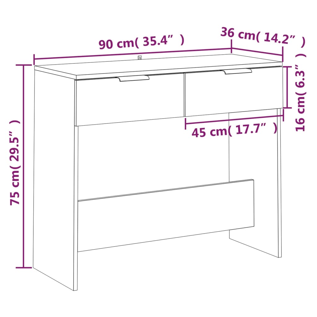 Mesa consola 90x36x75 cm derivados de madeira branco