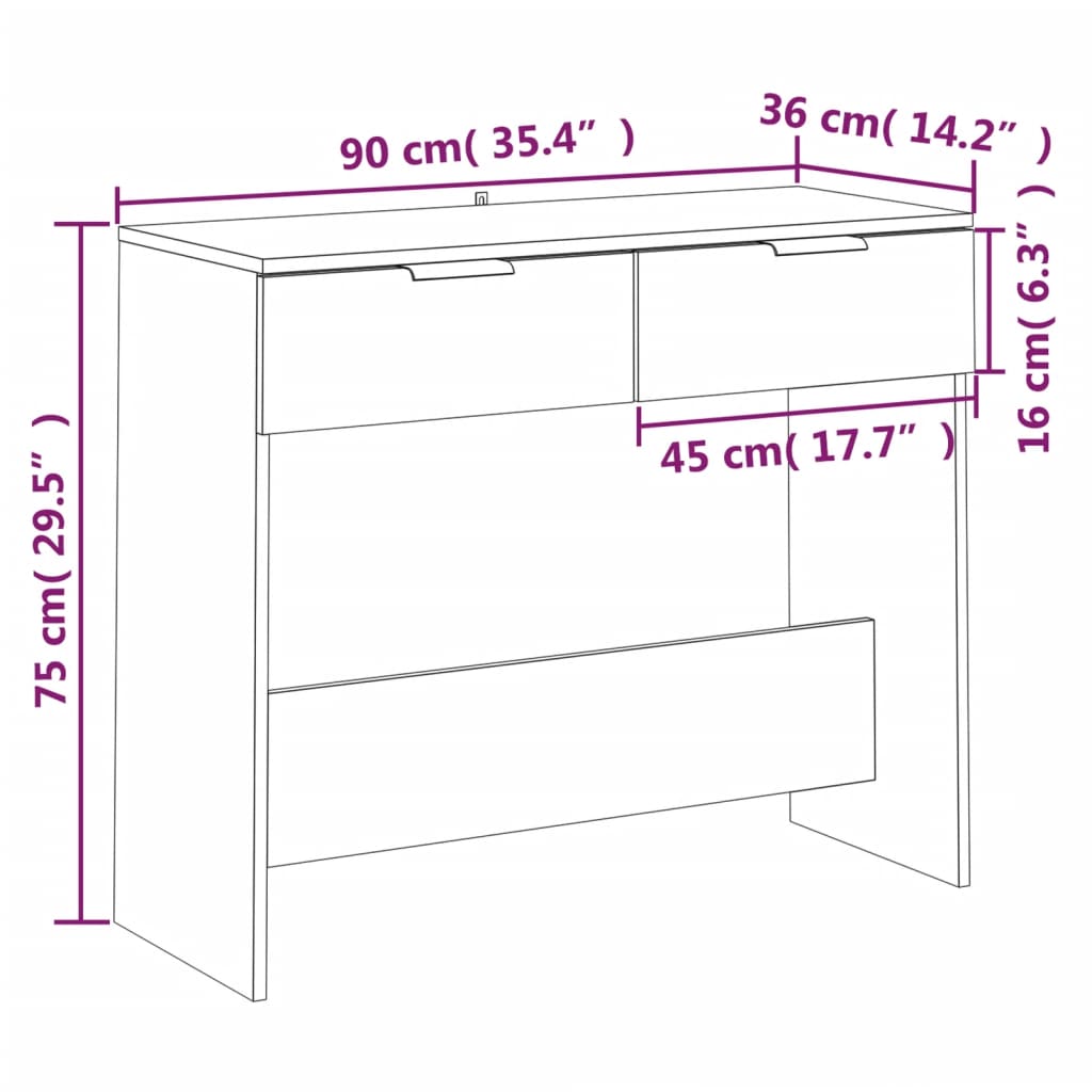 Mesa consola 90x36x75 cm derivados de madeira cinzento sonoma