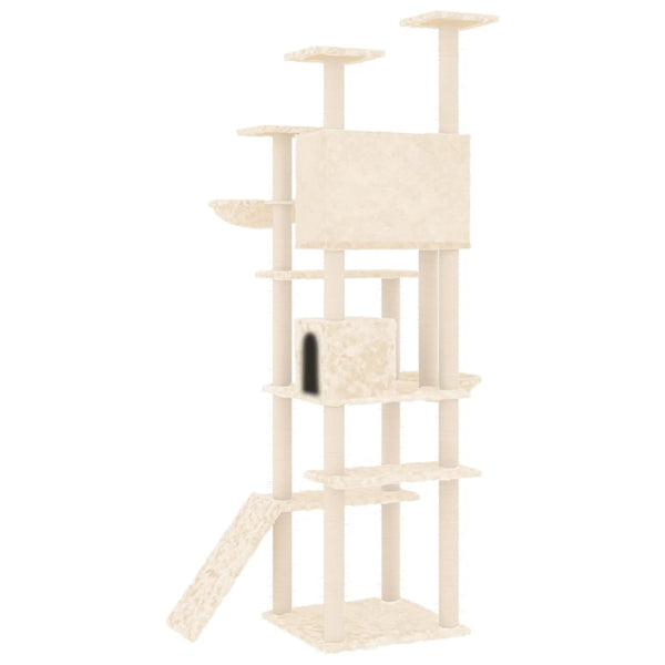 Árvore p/ gatos c/ postes arranhadores sisal 191 cm cor creme