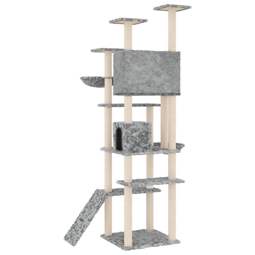 Árvore p/ gatos c/ postes arranhadores sisal 191 cm cinza-claro