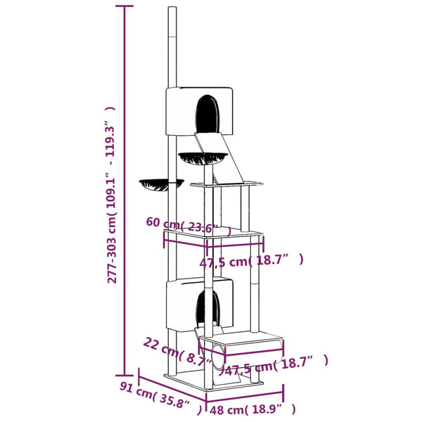 Árvore gatos altura ajustável chão-teto 277-303 cm cinza-escuro