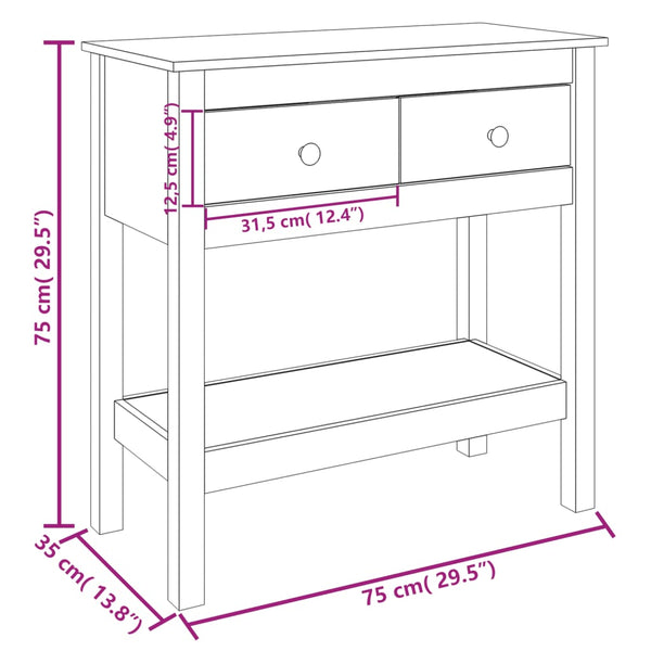 Mesa consola 75x35x75 cm madeira de pinho maciço