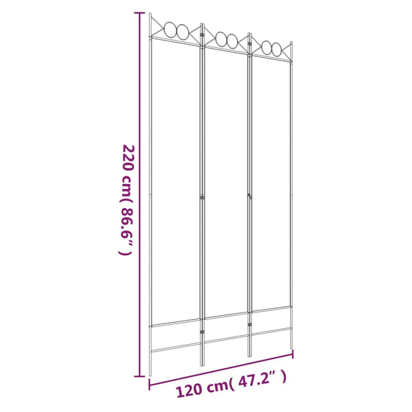 Biombo com 3 painéis 120x220 cm tecido branco