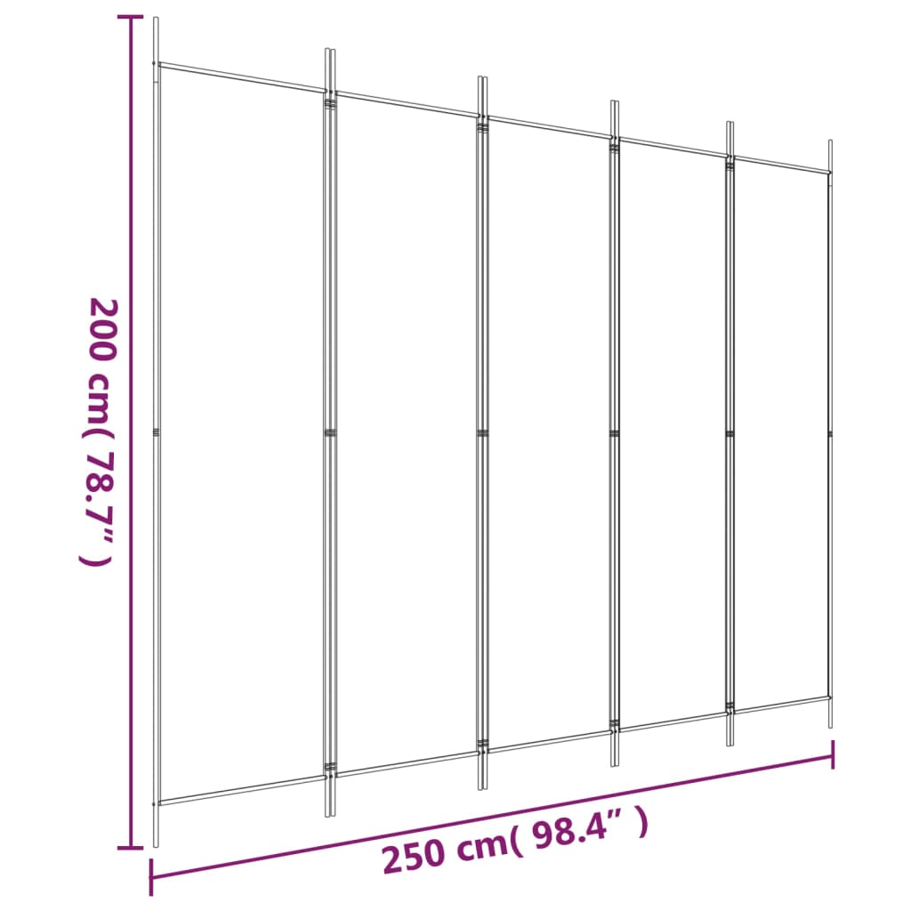 Divisória de quarto com 5 painéis 250x200 cm tecido antracite