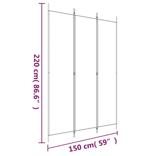 Biombo com 3 painéis 150x220 cm tecido branco