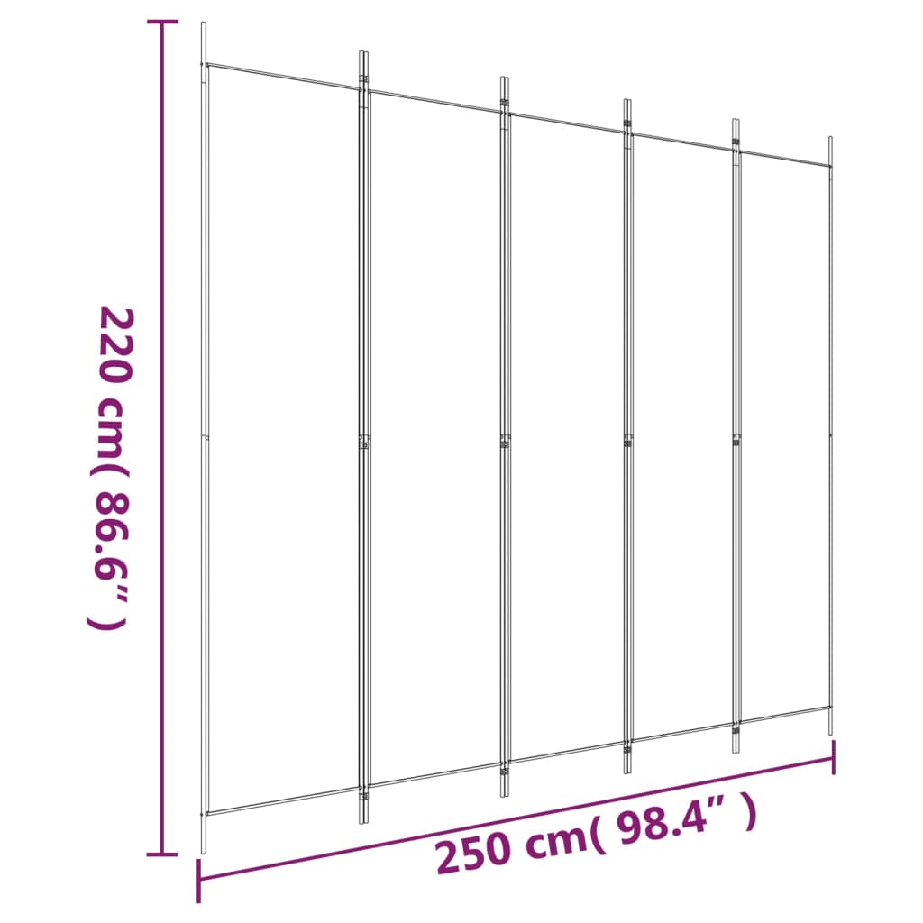 Biombo/divisória com 5 painéis 250x220 cm tecido castanho