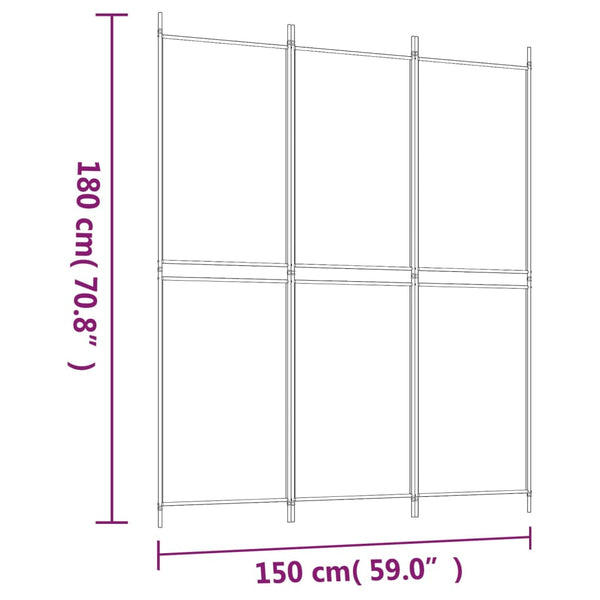 Biombo/divisória com 3 painéis 150x180 cm tecido branco