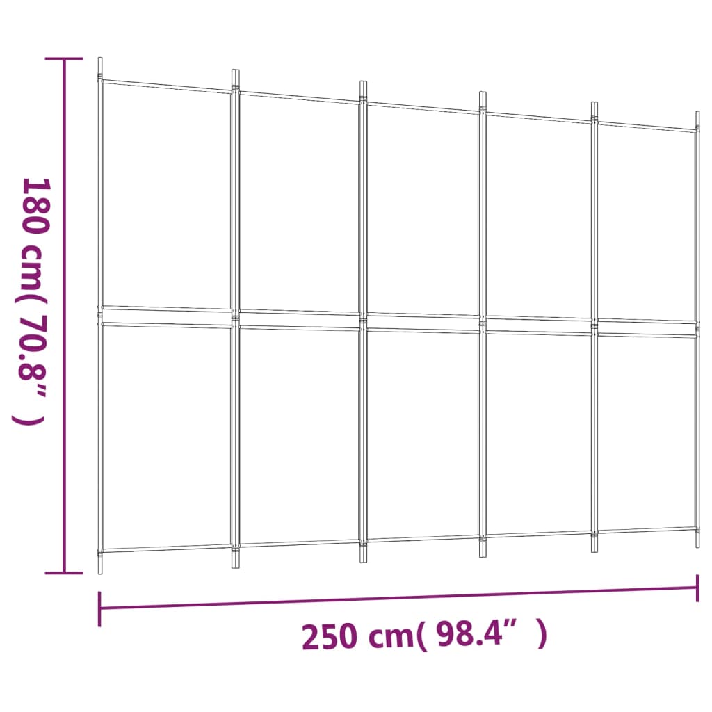 Biombo/divisória com 5 painéis 250x180 cm tecido castanho