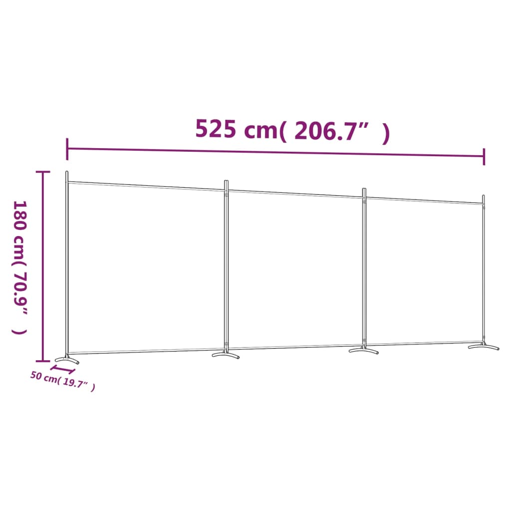 Divisória de quarto com 3 painéis 525 x 180 cm tecido preto