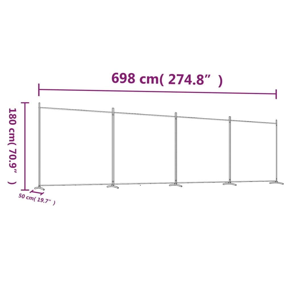 Biombo com 4 painéis 698x180 cm tecido branco