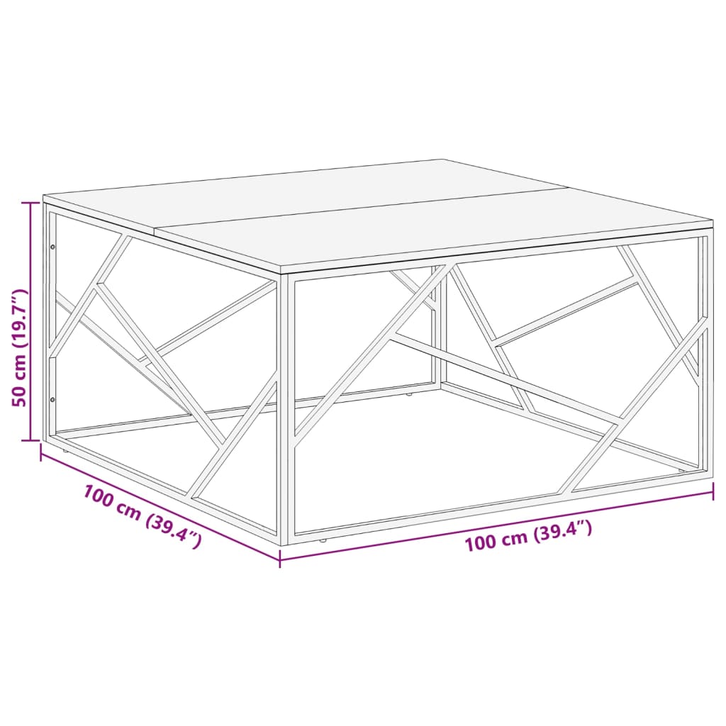 Mesa de centro aço inoxidável/madeira de acácia maciça prateado