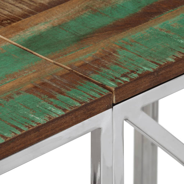 Mesa consola aço inoxidável/madeira recuperada maciça prateado