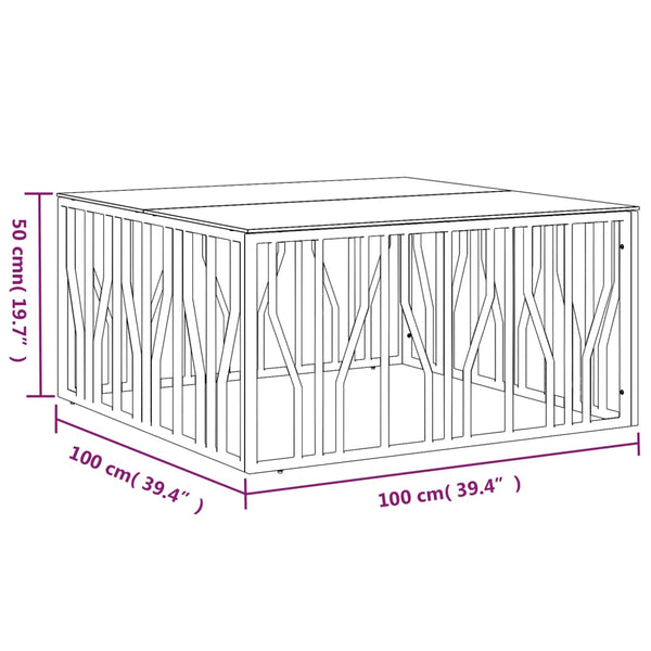 Mesa de centro 100x100x50 cm aço inoxidável e vidro